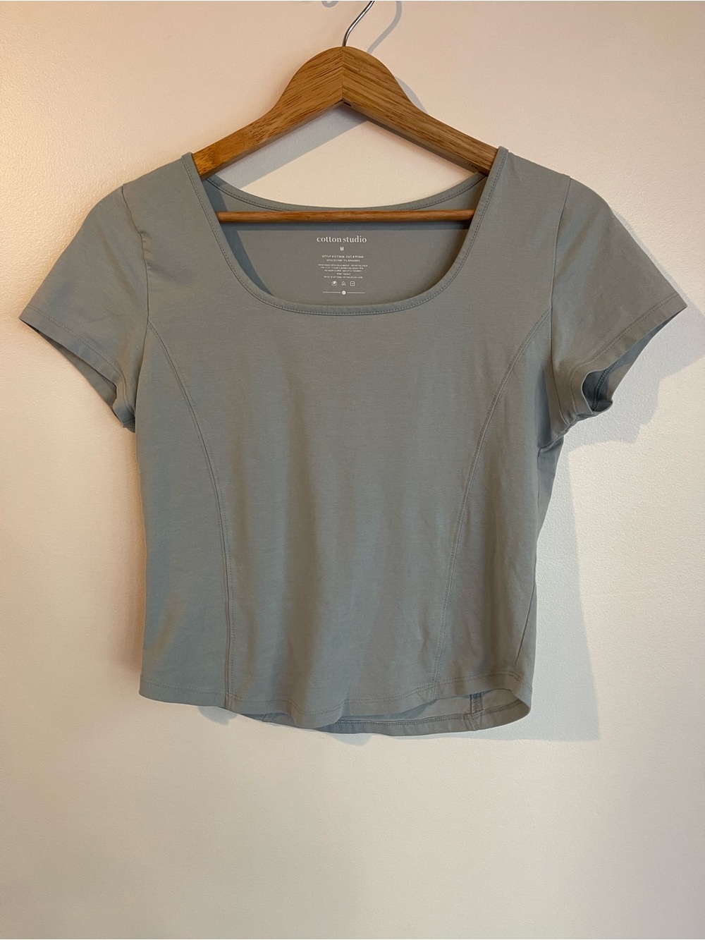 Cotton Studio Sage Green Scoop Neck Short Sleeve Fitted Top Corset Seaming Women